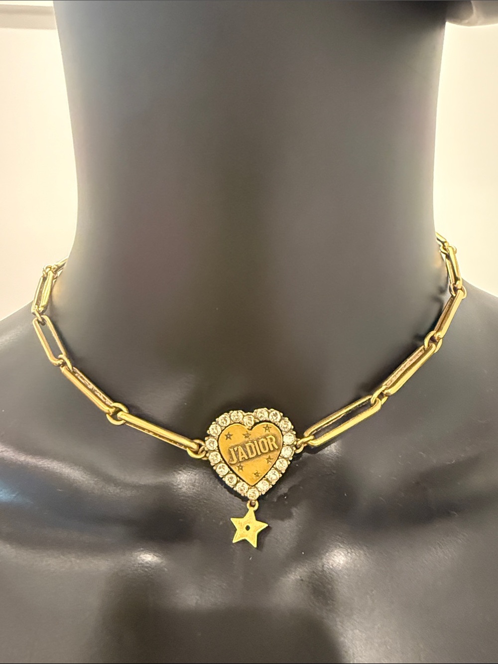 Christian Dior J’Adior Heart Crystal Necklace Gold Tone Rare Charm Authentic